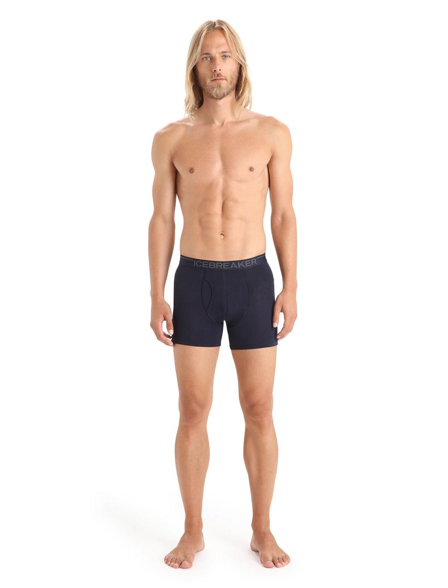 Midnight Navy Icebreaker Merino Anatomica Boxers With Fly Men's Underwear | AU 1307OKIR